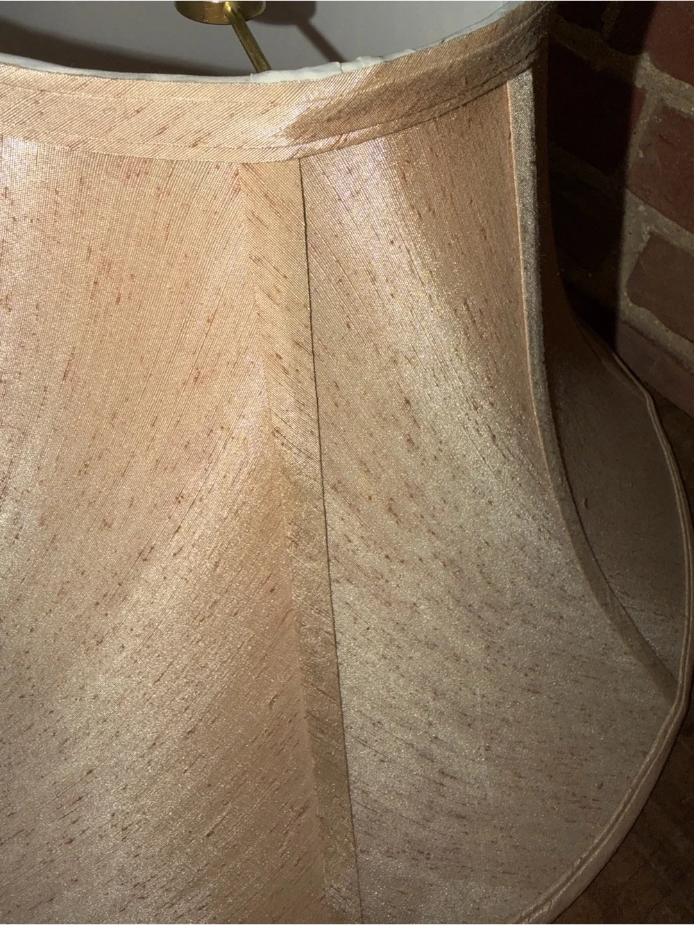 Vintage Neutral Beige Fabric Bell Lamp Shade with Brass Harp Victorian
